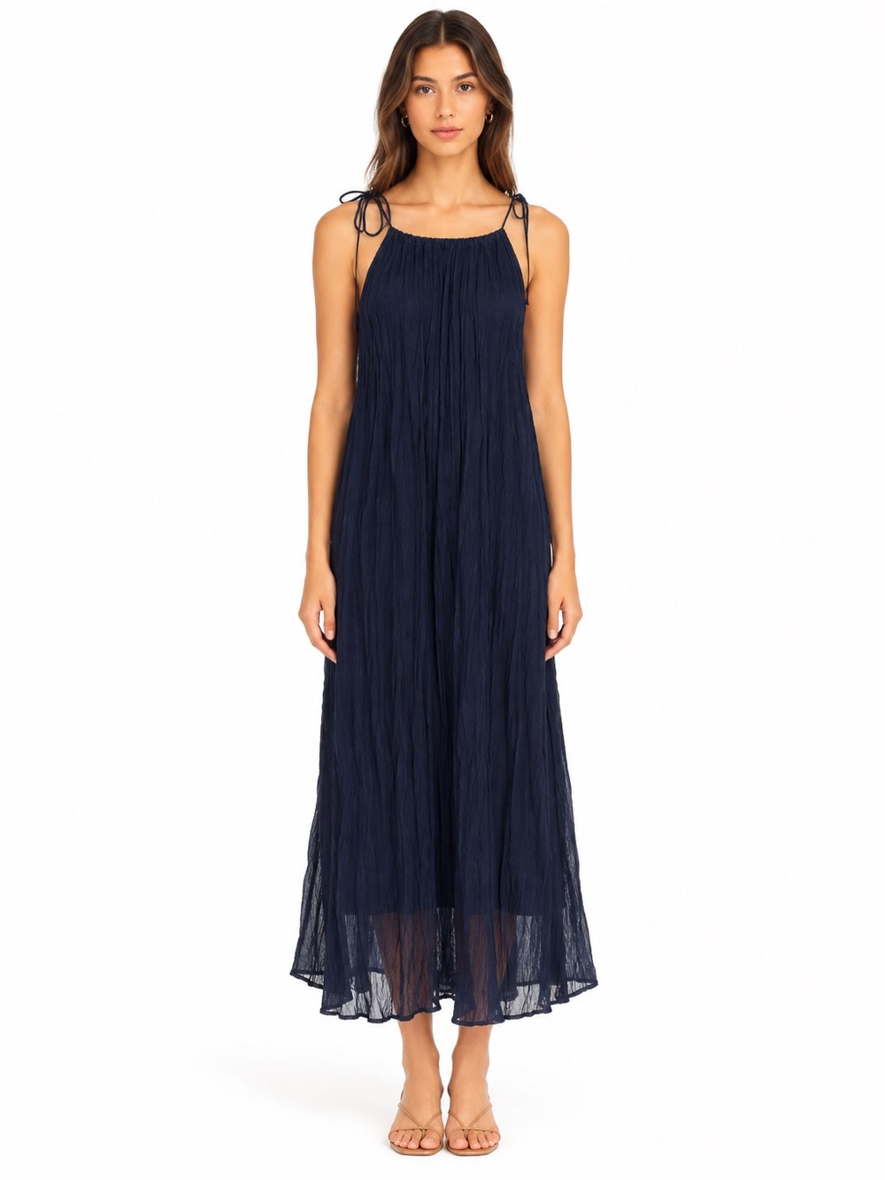 Calypso St. Barth Navy Crinkle Halter Maxi Dress
